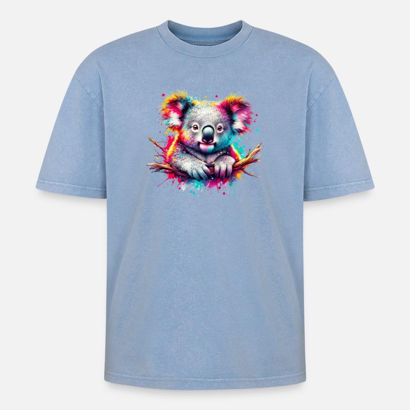Koala - Oversized Unisex Premium Acid-Washed T-Shirt - acid washed blue
