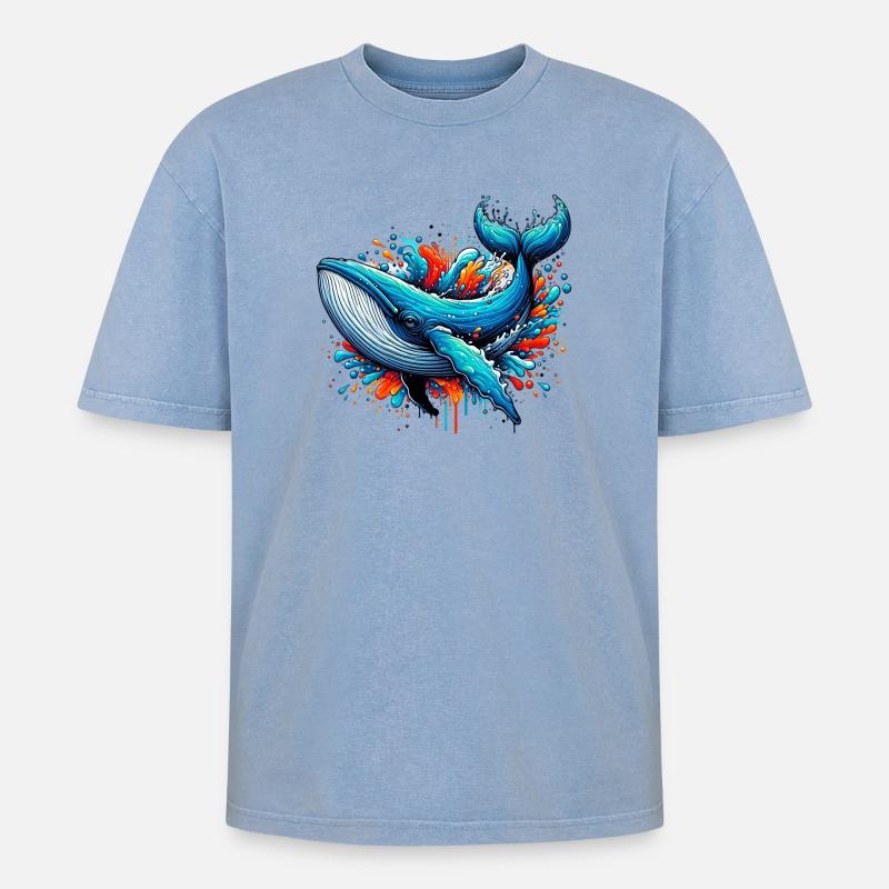 Wal - Oversized Unisex Premium Acid-Washed T-Shirt - Blau Acid Wash