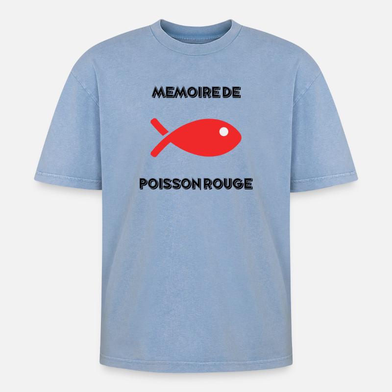 FISH. MEMORY - Oversized Unisex Premium Acid-Washed T-Shirt - acid washed blue