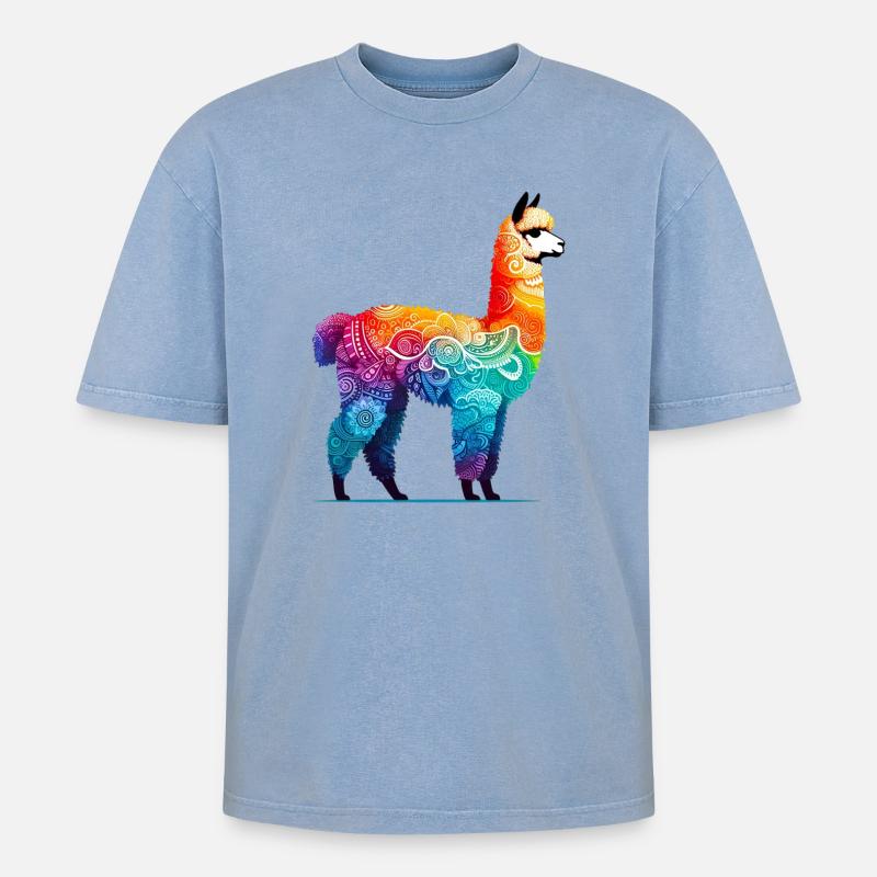 Alpaka - Oversized Unisex Premium Acid-Washed T-Shirt - Blau Acid Wash