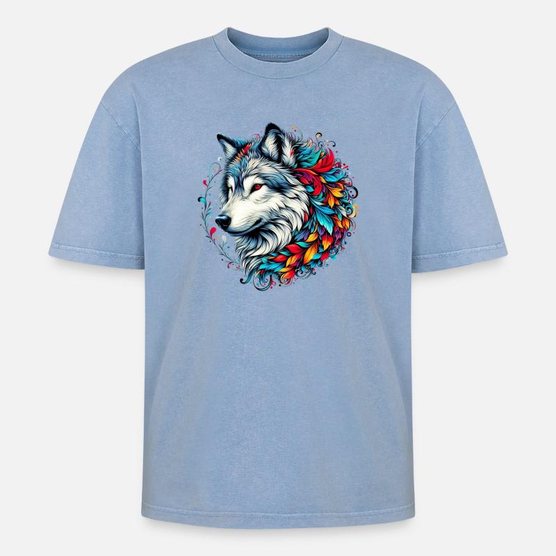 Wolf - Oversized Unisex Premium Acid-Washed T-Shirt - Blau Acid Wash