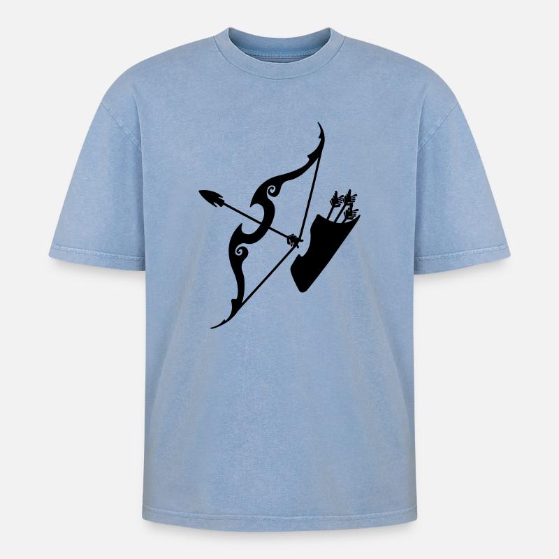 Schütze-Bogen mit Pfeilen - Oversized Unisex Premium Acid-Washed T-Shirt - Blau Acid Wash