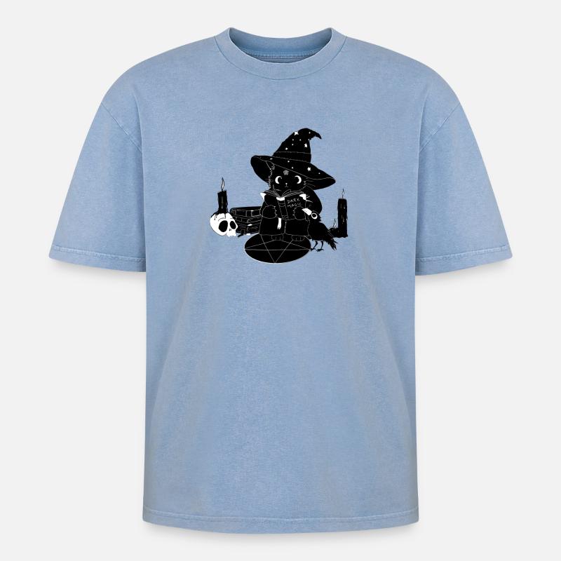 Dark Magic - Oversized Unisex Premium Acid-Washed T-Shirt - Blau Acid Wash