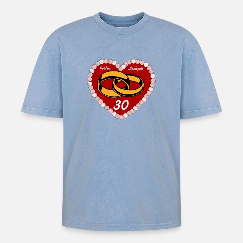 Perlenhochzeit , 30 Jahre EHE (25) - Oversized Unisex Premium Acid-Washed T-Shirt - Blau Acid Wash