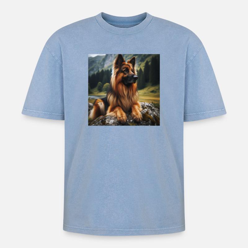 Deutscher Schäferhund Kunst - Oversized Unisex Premium Acid-Washed T-Shirt - Blau Acid Wash