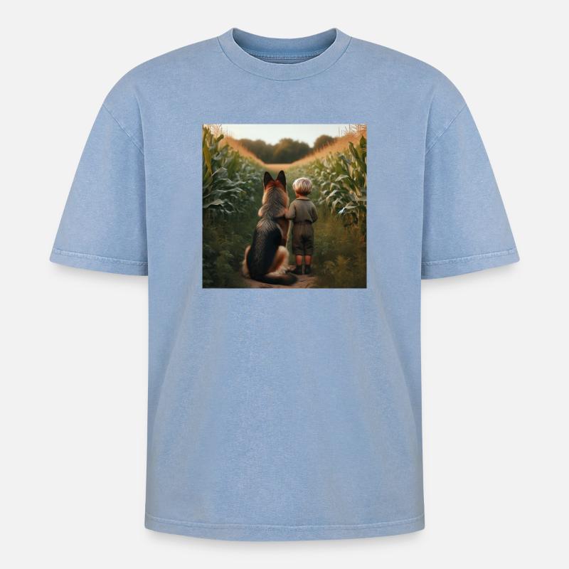Deutscher Schäferhund Kunst - Oversized Unisex Premium Acid-Washed T-Shirt - Blau Acid Wash