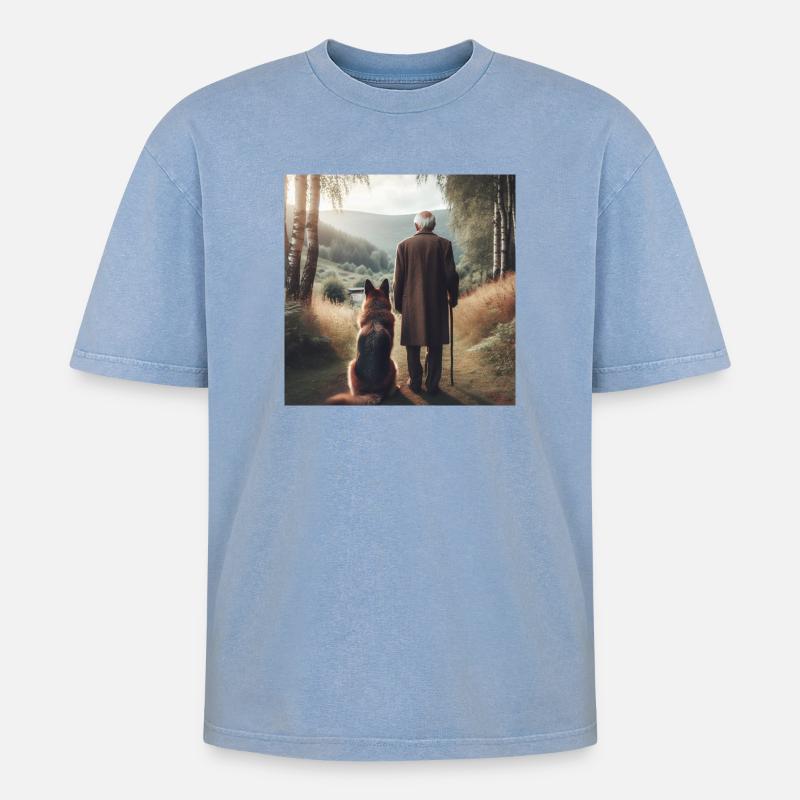 Deutscher Schäferhund Kunst - Oversized Unisex Premium Acid-Washed T-Shirt - Blau Acid Wash