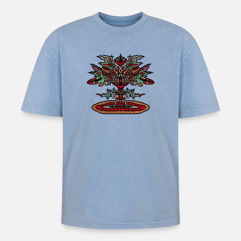 Totem-Drachen Mandala Psychedelisch - Oversized Unisex Premium Acid-Washed T-Shirt - Blau Acid Wash