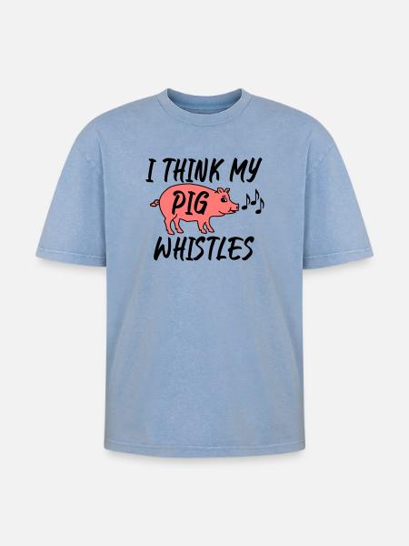 I think my pig whistles - Oversized Unisex Premium Acid-Washed T-Shirt - acid washed blue