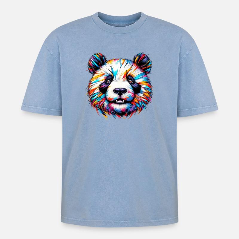 Panda - Oversized Unisex Premium Acid-Washed T-Shirt - Blau Acid Wash