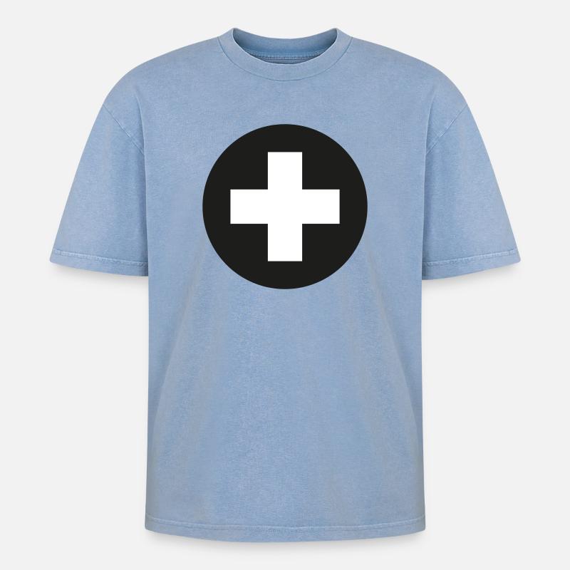 Plus Symbol - Oversized Unisex Premium Acid-Washed T-Shirt - Blau Acid Wash