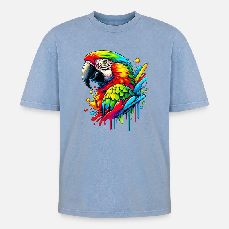 Papagei - Oversized Unisex Premium Acid-Washed T-Shirt - Blau Acid Wash