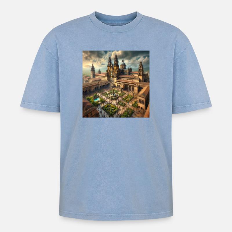 Cathédrale de Saint-Jacques-de-Compostelle - T-shirt Premium unisexe oversize acid-washed - bleu délavé acide