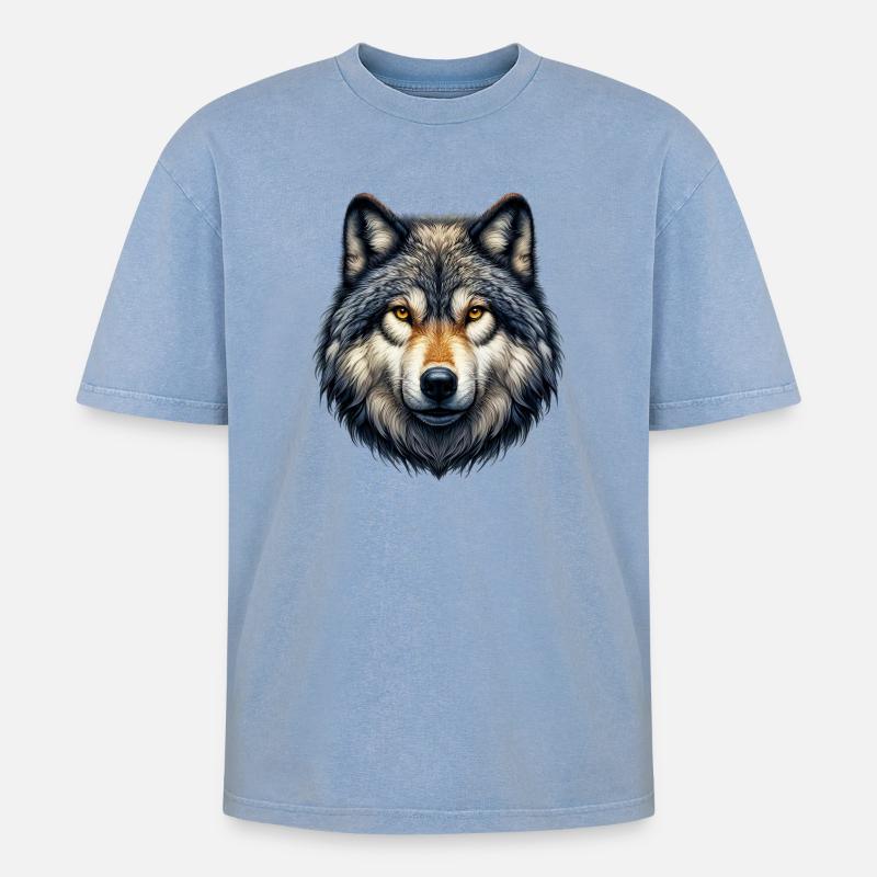 Wolf - Oversized Unisex Premium Acid-Washed T-Shirt - Blau Acid Wash
