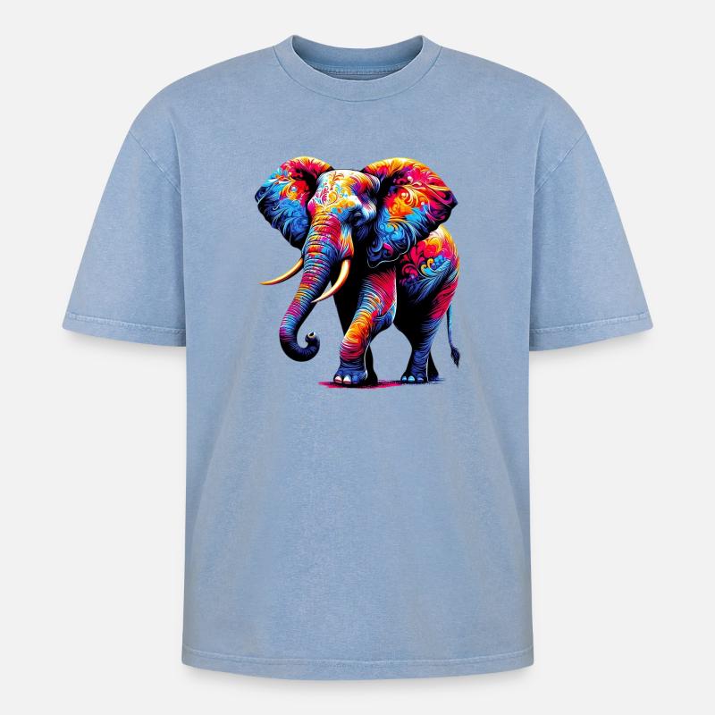 Elefant - Oversized Unisex Premium Acid-Washed T-Shirt - Blau Acid Wash