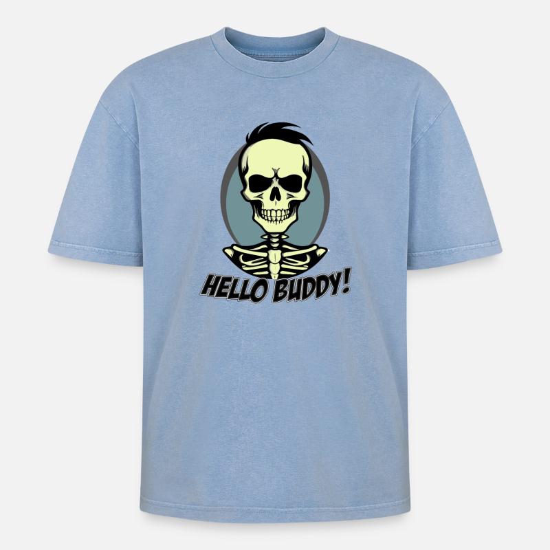 Hello Buddy 2 - Oversized Unisex Premium Acid-Washed T-Shirt - Blau Acid Wash