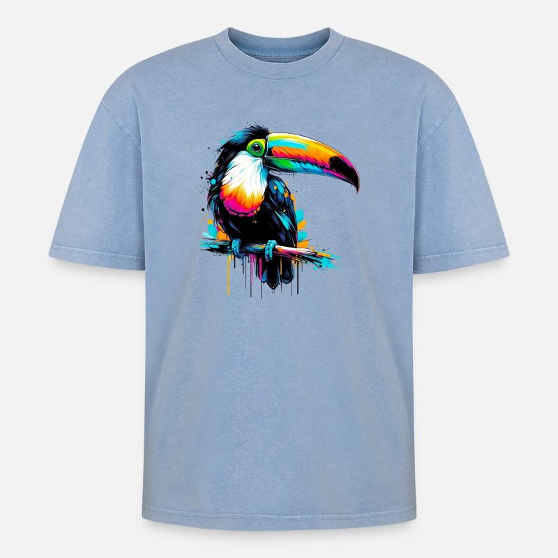 Tukan - Oversized Unisex Premium Acid-Washed T-Shirt - Blau Acid Wash