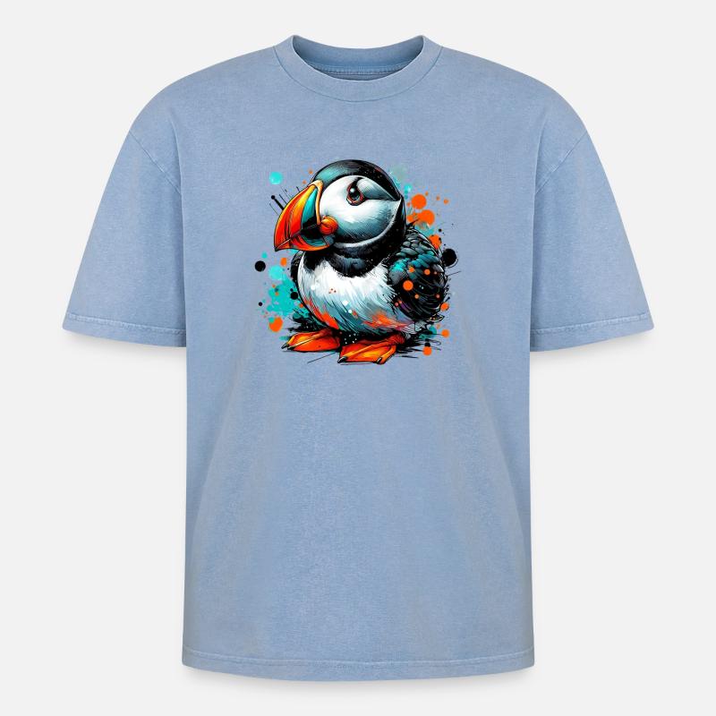 Papageitaucher - Oversized Unisex Premium Acid-Washed T-Shirt - Blau Acid Wash