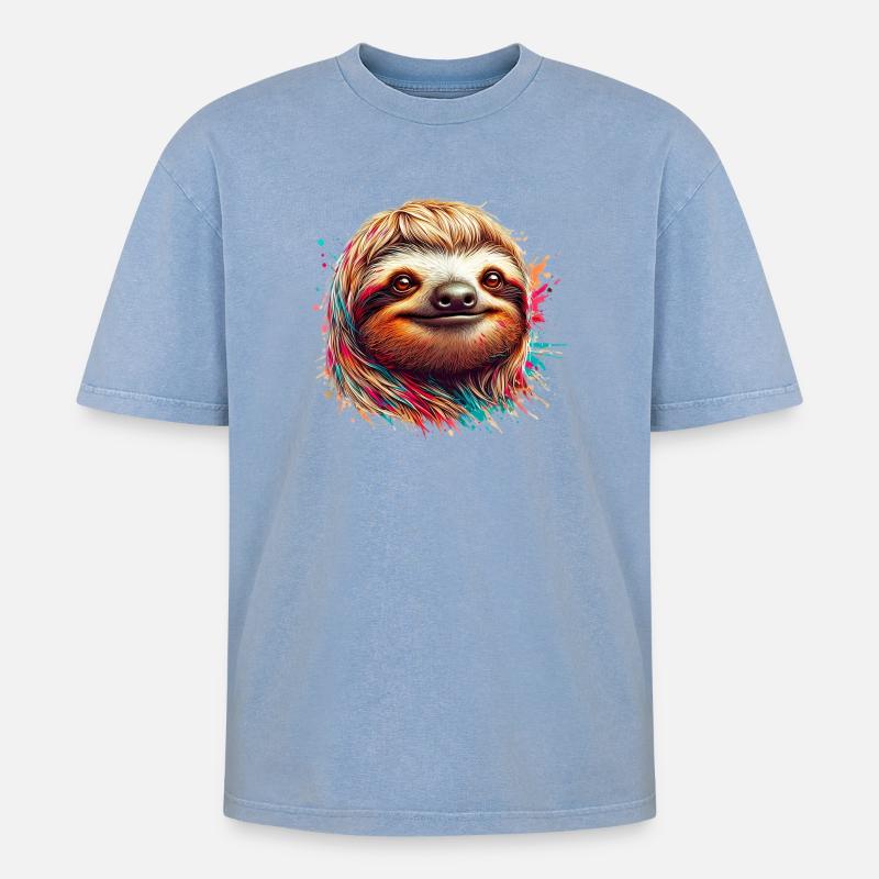 Sloth - Oversized Unisex Premium Acid-Washed T-Shirt - acid washed blue