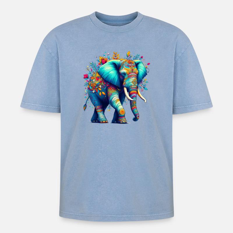 Éléphant - T-shirt Premium unisexe oversize acid-washed - bleu délavé acide