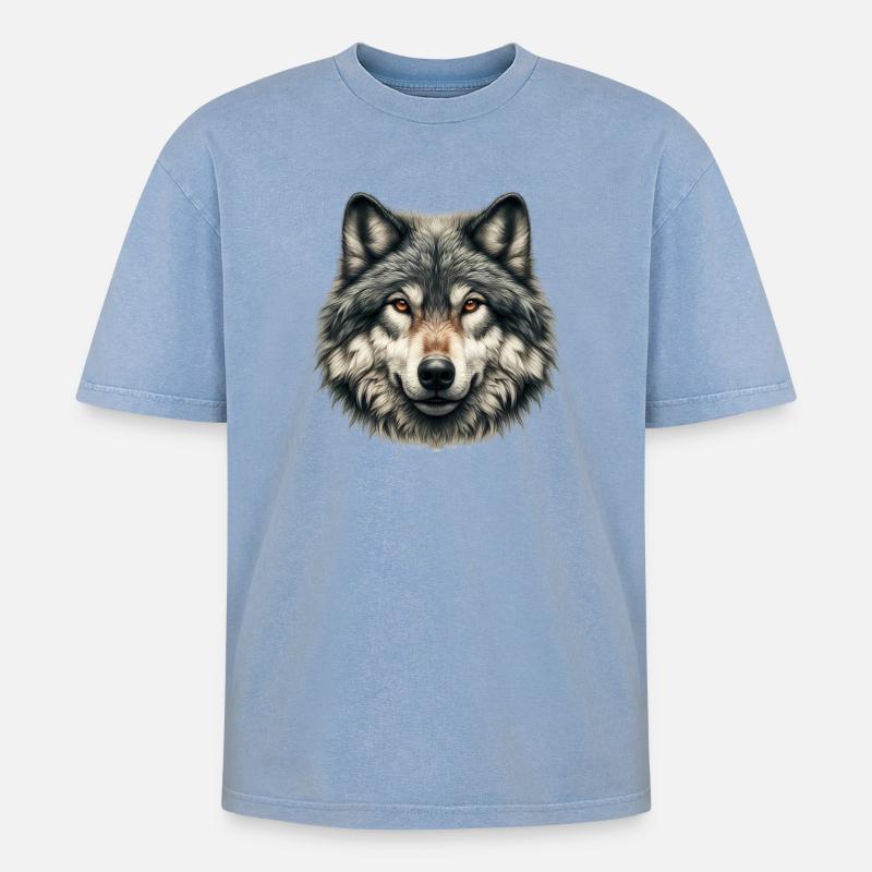 Wolf - Oversized Unisex Premium Acid-Washed T-Shirt - Blau Acid Wash