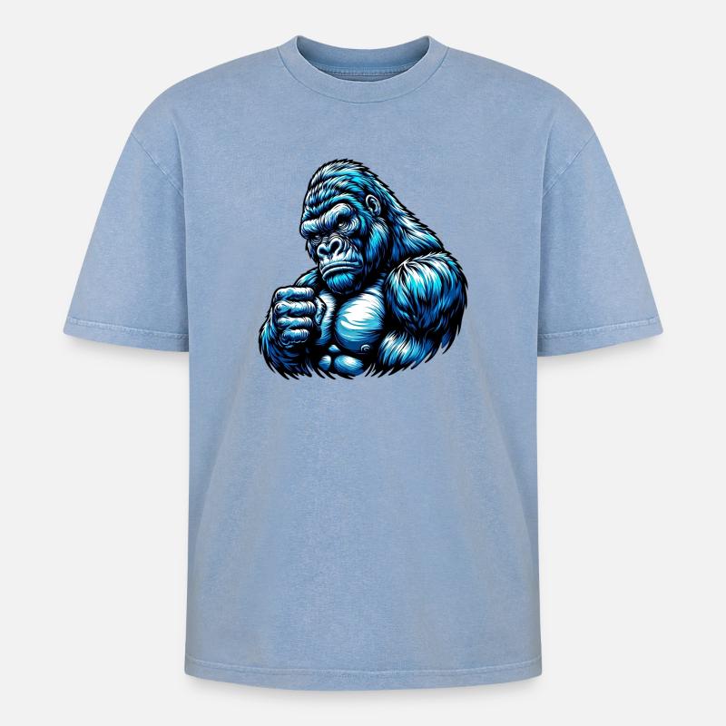 Gorille - T-shirt Premium unisexe oversize acid-washed - bleu délavé acide