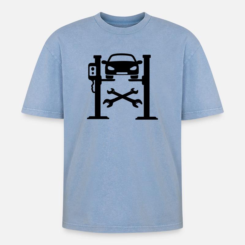 Logo der Autowerkstatt - Oversized Unisex Premium Acid-Washed T-Shirt - Blau Acid Wash