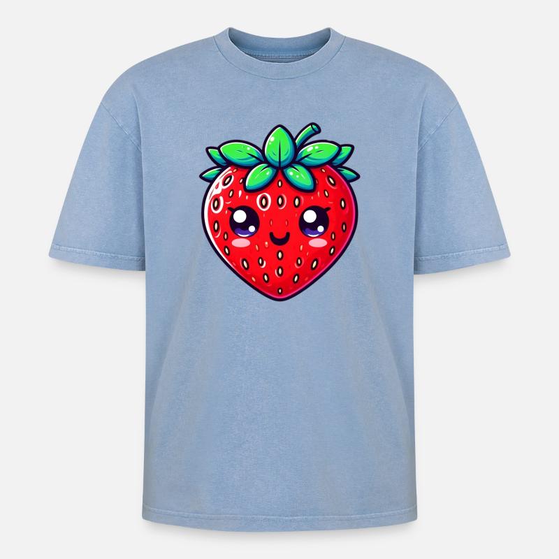 Erdbeer-Erdbeeren - Oversized Unisex Premium Acid-Washed T-Shirt - Blau Acid Wash