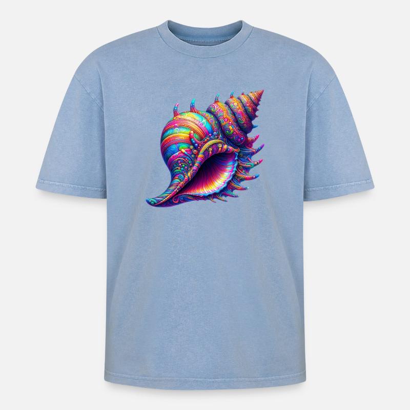 Shell - Oversized Unisex Premium Acid-Washed T-Shirt - acid washed blue