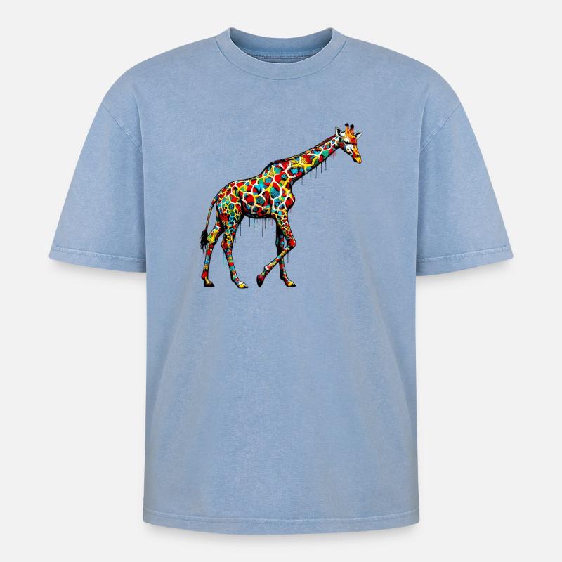 Giraffe - Oversized Unisex Premium Acid-Washed T-Shirt - acid washed blue