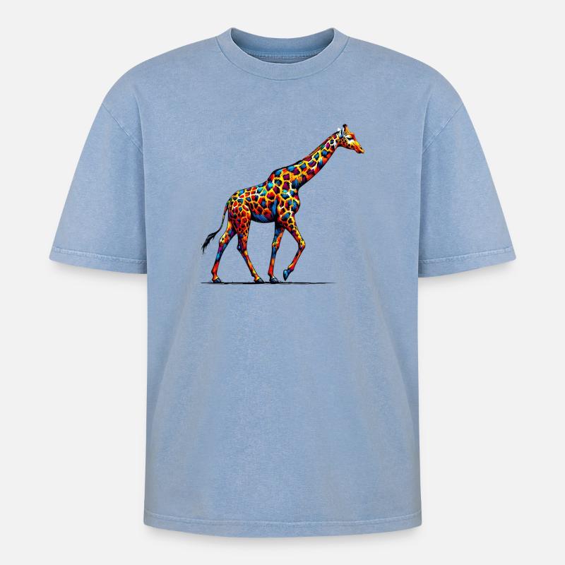 Giraffe - Oversized Unisex Premium Acid-Washed T-Shirt - Blau Acid Wash