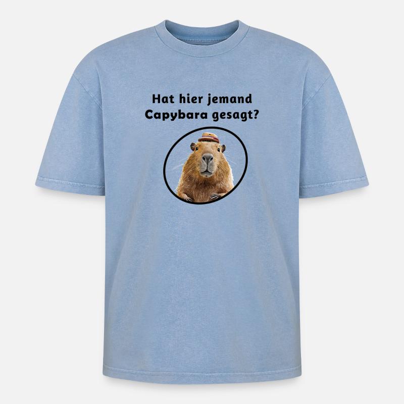 Cabybara - Oversized Unisex Premium Acid-Washed T-Shirt - Blau Acid Wash