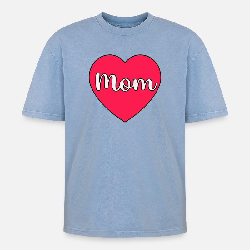 Mama Herz - Oversized Unisex Premium Acid-Washed T-Shirt - Blau Acid Wash