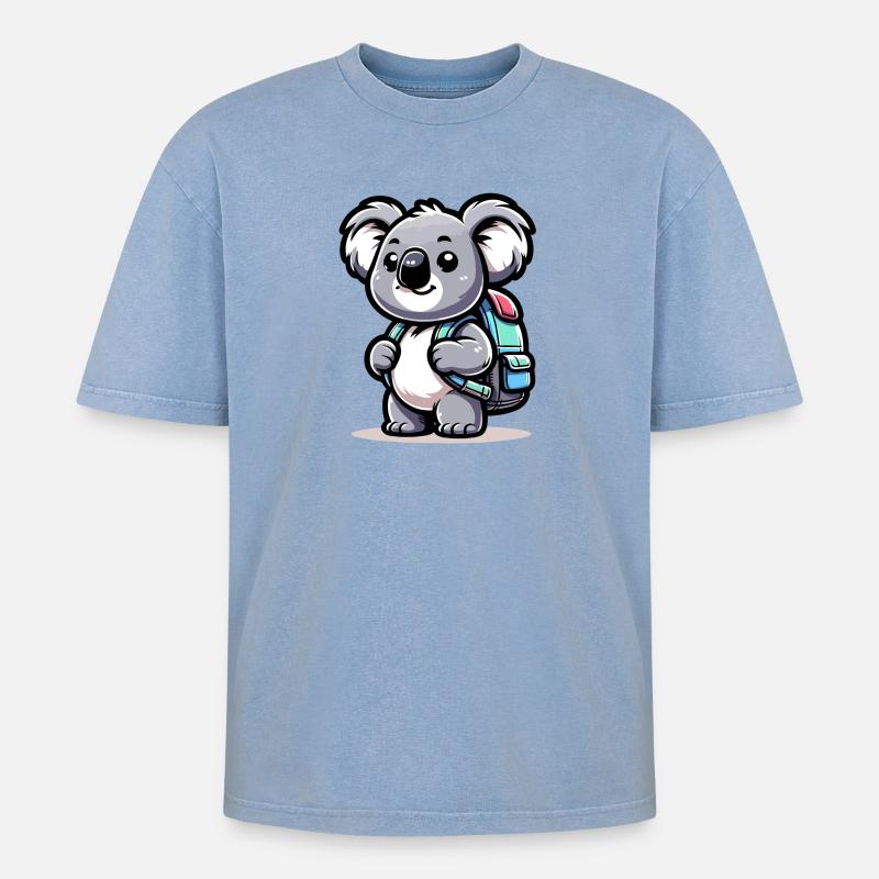 Backpacker-Koala: Der Globetrotter-Kumpel - Oversized Unisex Premium Acid-Washed T-Shirt - Blau Acid Wash