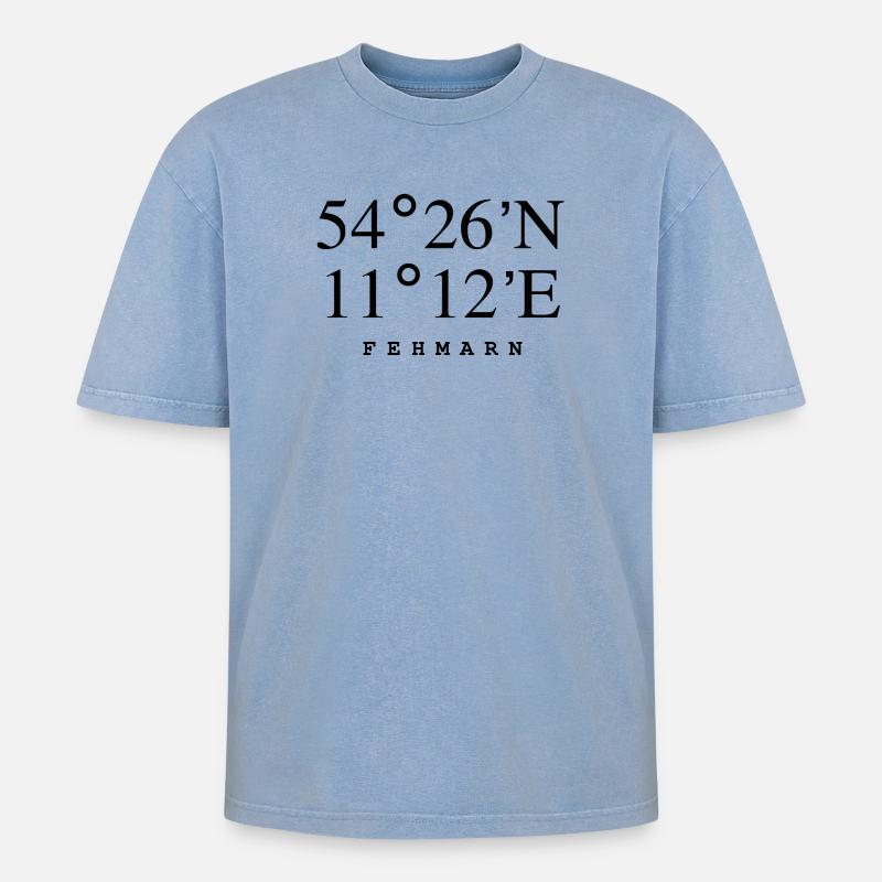 Fehmarn - Oversized Unisex Premium Acid-Washed T-Shirt - Blau Acid Wash