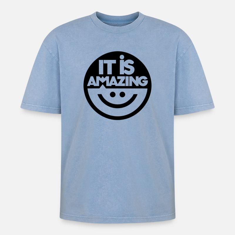 Verblüffend - Oversized Unisex Premium Acid-Washed T-Shirt - Blau Acid Wash