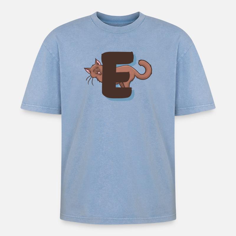 Katze Buchstabe E - Oversized Unisex Premium Acid-Washed T-Shirt - Blau Acid Wash
