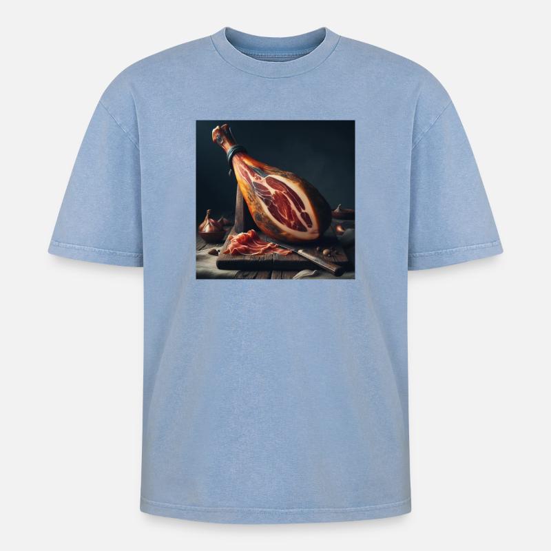 Serrano-Schinkenkeule - Oversized Unisex Premium Acid-Washed T-Shirt - Blau Acid Wash