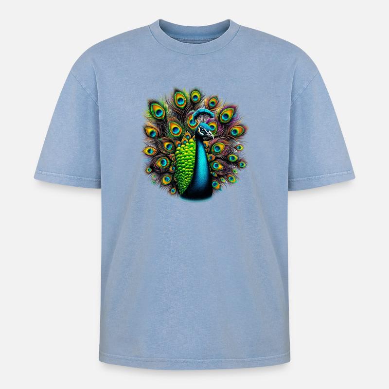 Peacock - Oversized Unisex Premium Acid-Washed T-Shirt - acid washed blue