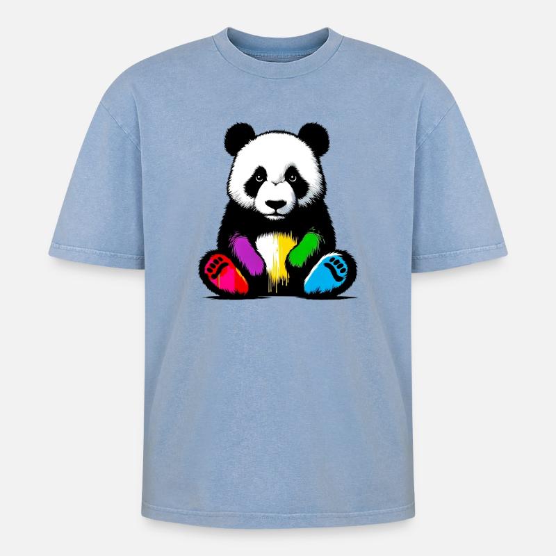 Panda - Oversized Unisex Premium Acid-Washed T-Shirt - Blau Acid Wash