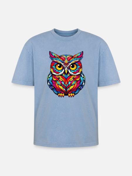 Owl - Oversized Unisex Premium Acid-Washed T-Shirt - acid washed blue