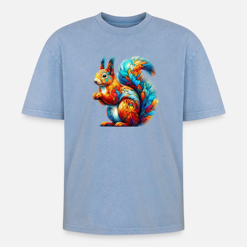 Eichhörnchen - Oversized Unisex Premium Acid-Washed T-Shirt - Blau Acid Wash