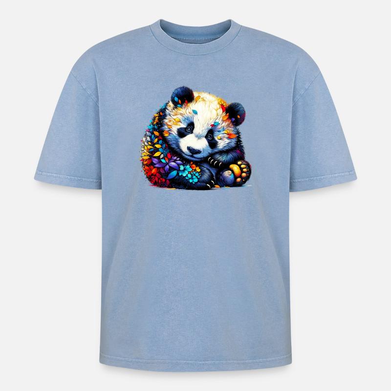 Panda - Oversized Unisex Premium Acid-Washed T-Shirt - Blau Acid Wash