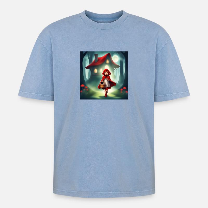 Rotkäppchen, ein wunderbares Märchen - Oversized Unisex Premium Acid-Washed T-Shirt - Blau Acid Wash