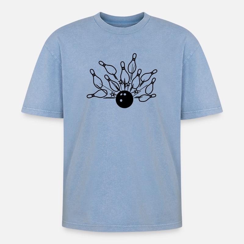 Bowling-Schlag - Oversized Unisex Premium Acid-Washed T-Shirt - Blau Acid Wash