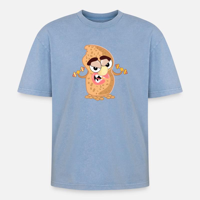 BICEPS STRENGTH TRAINING PEANUTS - Oversized Unisex Premium Acid-Washed T-Shirt - acid washed blue