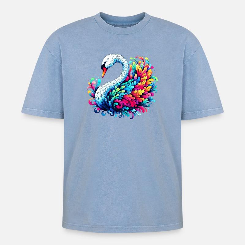 Schwan - Oversized Unisex Premium Acid-Washed T-Shirt - Blau Acid Wash