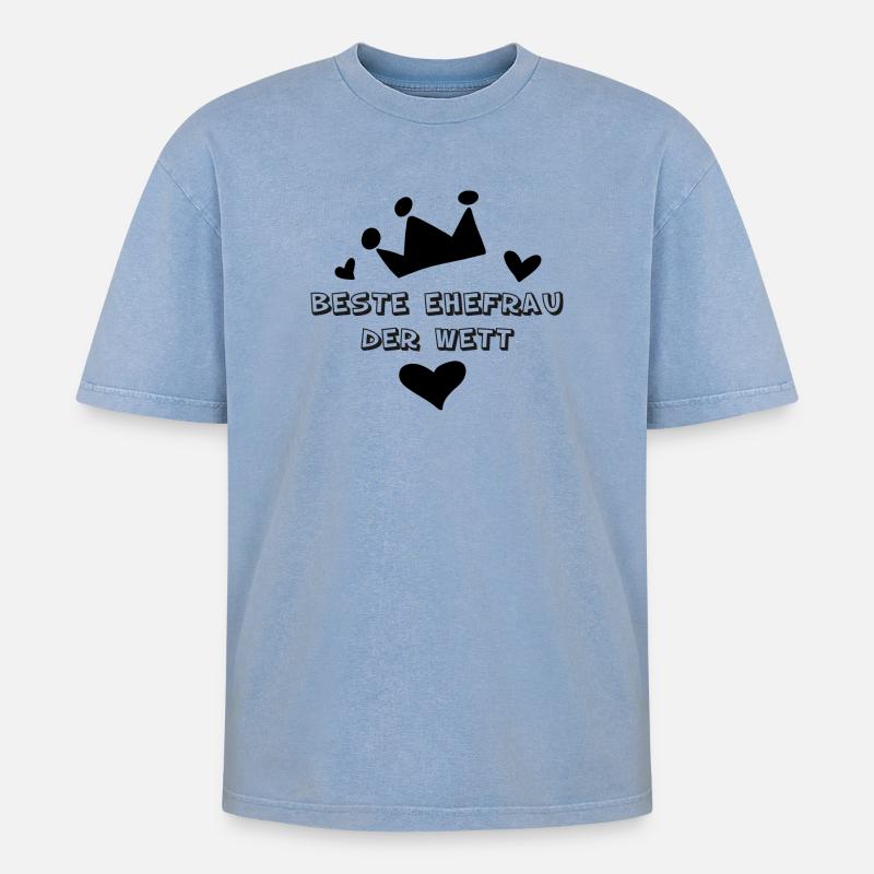 Beste Ehefrau der Welt - Oversized Unisex Premium Acid-Washed T-Shirt - Blau Acid Wash