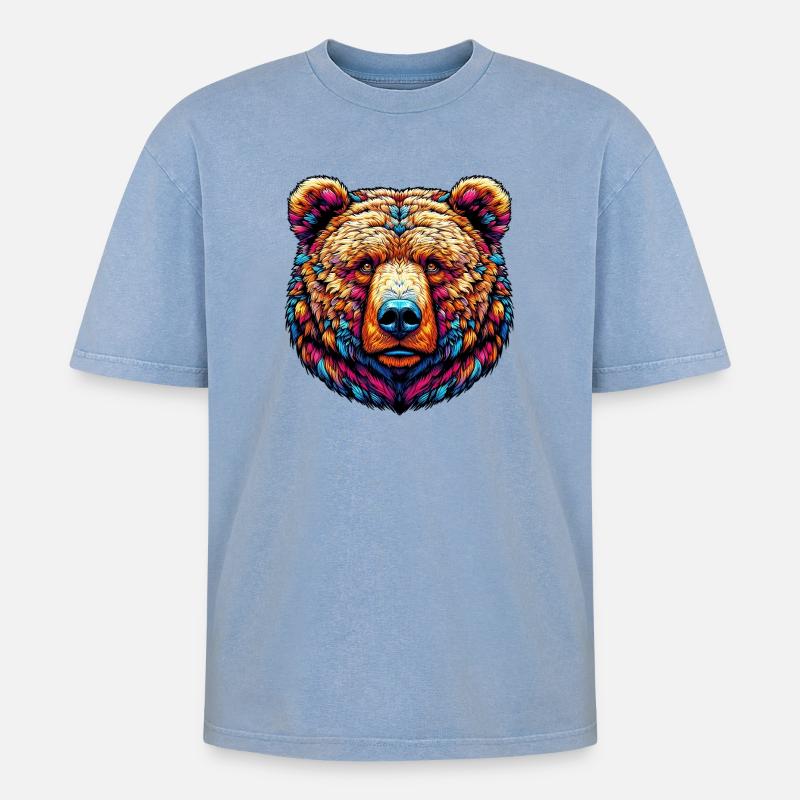 Bär - Oversized Unisex Premium Acid-Washed T-Shirt - Blau Acid Wash
