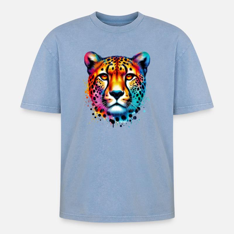 Guépard - T-shirt Premium unisexe oversize acid-washed - bleu délavé acide